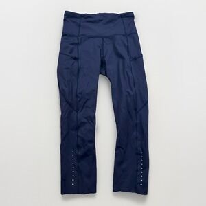 Lululemon Fast & Free Crop 19" Women's Size 4 Small Navy Blue Pockets